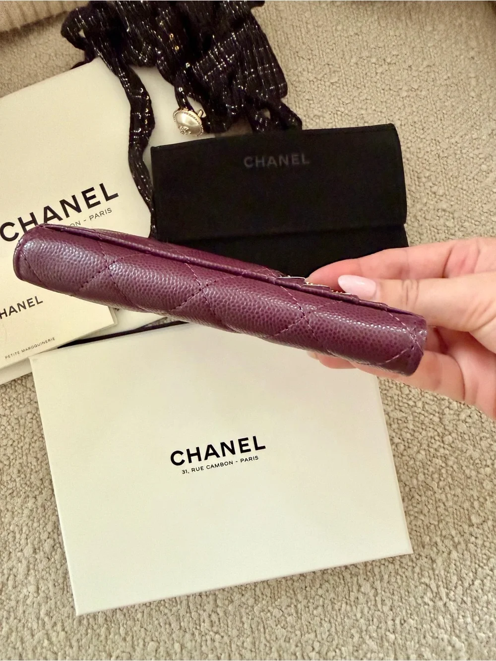 Chanel Quilted Zip Card Holder Wallet in Deep Burgundy BNIB